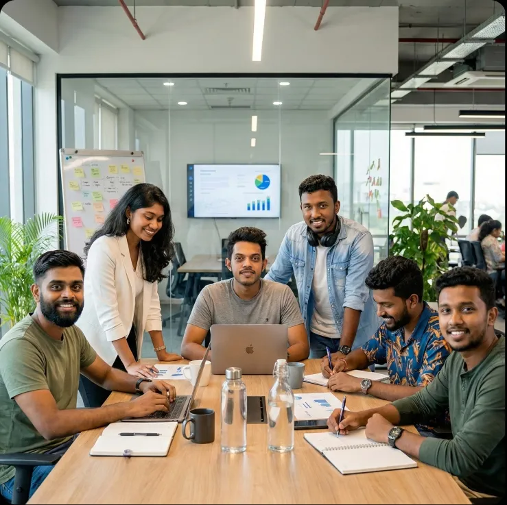 CodeScale team collaborating in the office